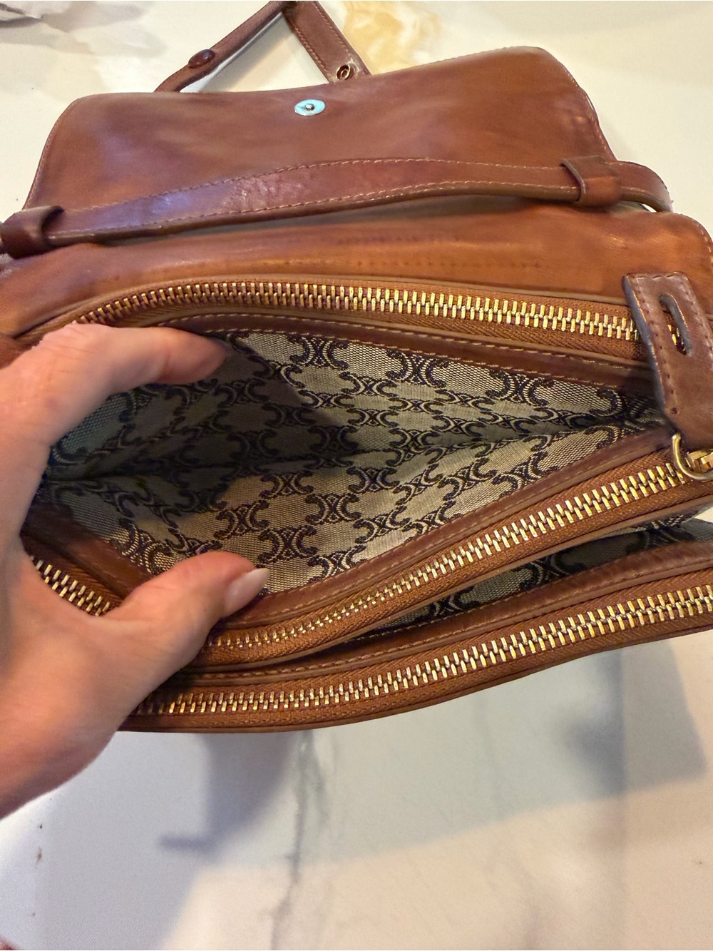 Celine Brown and Beige Patterned Canvas Messenger Bag - Picture 8 of 9